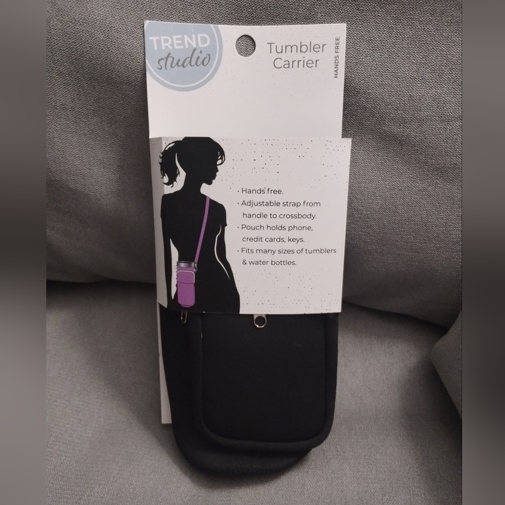 Black Stanley Tumbler Carrier With Adjustable Strap